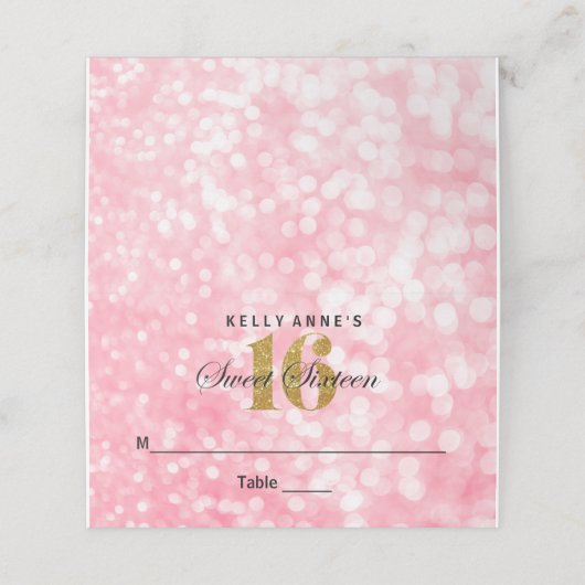 Sweet 16 Glitter Bokeh Lights Custom Place Card Plaatskaartje (Buitenkant ongevouwen)