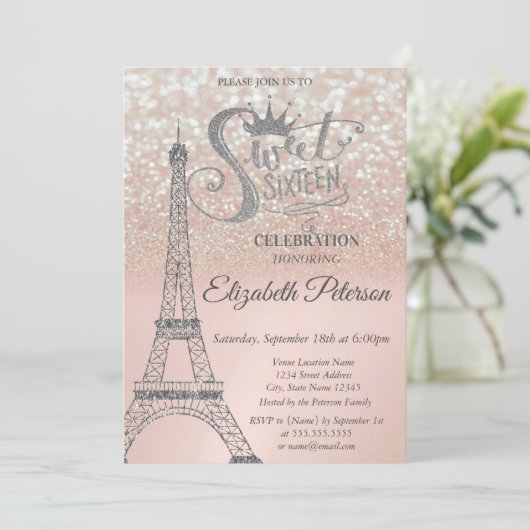 Sweet 16 Glitter Bokeh Ombre, Eiffel Tower Sweet 1 Kaart (Staand voorkant)
