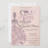 Sweet 16 Glitter Bokeh Ombre, Glitter Dress, Tiara Kaart (Voorkant)