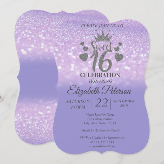 Sweet 16 Glitter Bokeh Ombre, Glitter Tiara Kaart (Voorkant / Achterkant)