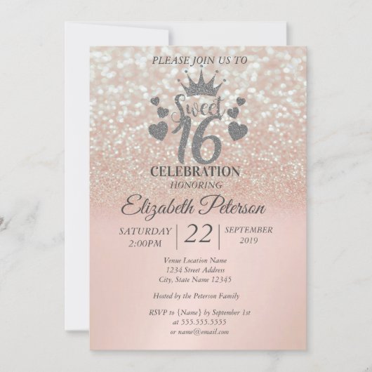 Sweet 16 Glitter Bokeh Ombre, Glitter Tiara Kaart (Voorkant)