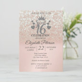 Sweet 16 Glitter Bokeh Ombre, Glitter Tiara Kaart (Staand voorkant)