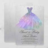 Sweet 16 Glitter Dress Diamond Uitnodiging (Voorkant / Achterkant)