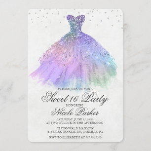 Sweet 16 Glitter Dress Diamond Uitnodiging
