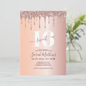 Sweet 16 Glitter Drips Roos Goud Verjaardag Kaart (Staand voorkant)
