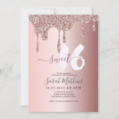 Sweet 16 Glitter Drips Roos Goud Verjaardag Kaart (Voorkant)