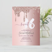 Sweet 16 Glitter Drips Roos Goud Verjaardag Kaart (Staand voorkant)