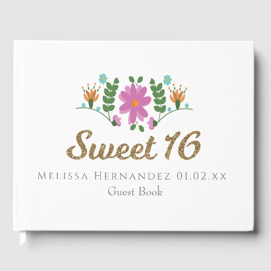 Sweet 16 Glitter Floral Mexican Flower Gastenboek (Voorkant)