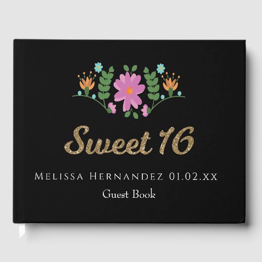 Sweet 16 Glitter Floral Mexican Flower Gastenboek (Voorkant)