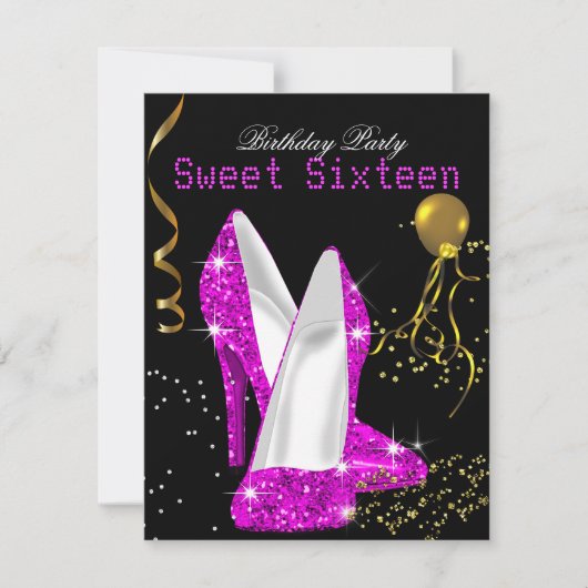 Sweet 16 Glitter Hot Pink Gold Celebration Kaart (Voorkant)