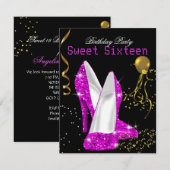 Sweet 16 Glitter Hot Pink Gold Celebration Kaart (Voorkant / Achterkant)