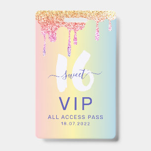 Sweet 16 Glitter Pastel Kleuren Verjaardagsuitnodi Badge