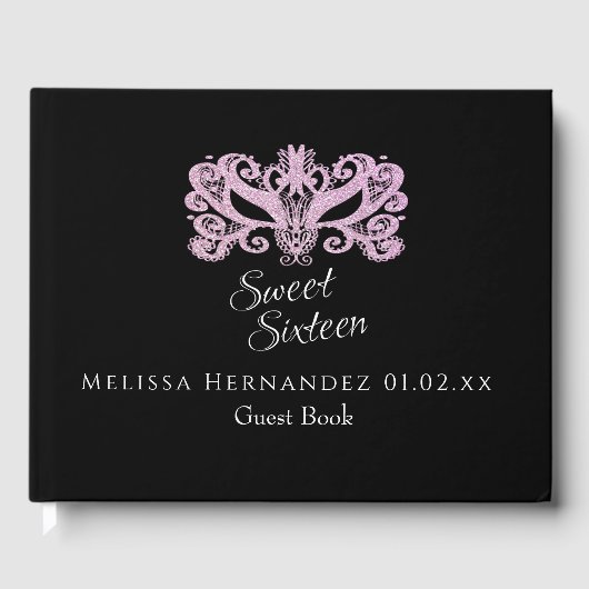 Sweet 16 Glitter Pink Masquerade Party Gastenboek (Voorkant)