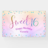 Sweet 16 Glitter Rainbow Ombre Confetti Birthday Spandoek (Horizontaal)