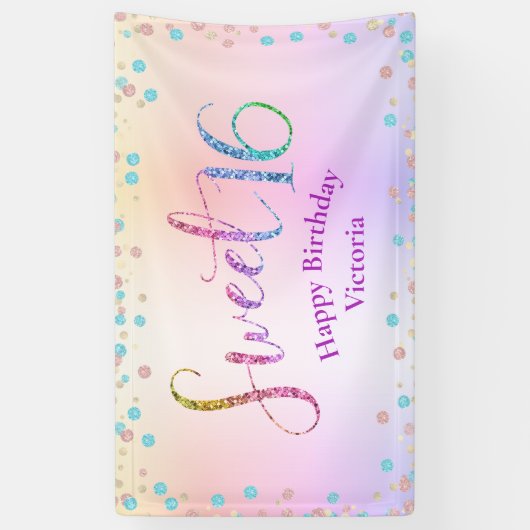 Sweet 16 Glitter Rainbow Ombre Confetti Birthday Spandoek (Verticaal)