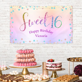 Sweet 16 Glitter Rainbow Ombre Confetti Birthday Spandoek