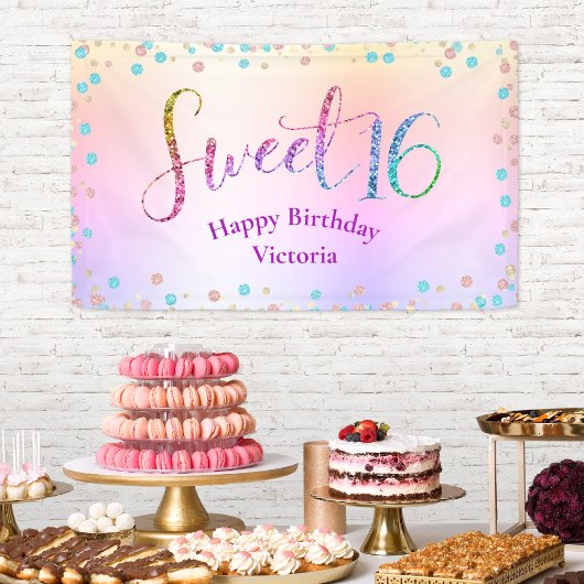 Sweet 16 Glitter Rainbow Ombre Confetti Birthday Spandoek