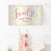 Sweet 16 Glitter Regenboog Confetti Goud Verjaarda Spandoek (Insitu)