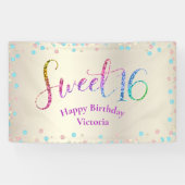Sweet 16 Glitter Regenboog Confetti Goud Verjaarda Spandoek (Horizontaal)