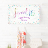 Sweet 16 Glitter Regenboog Confetti Spandoek (Insitu)
