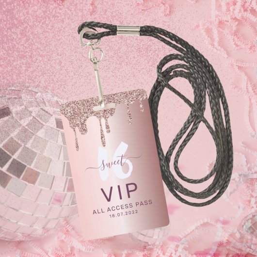 Sweet 16 Glitter Roos Gouden Verjaardagsuitnodigin Badge