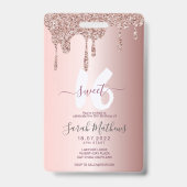 Sweet 16 Glitter Roos Gouden Verjaardagsuitnodigin Badge (Back)