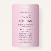 Sweet 16 Glitter Roze VIP Verjaardag Uitnodiging Badge (Achterkant)