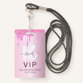 Sweet 16 Glitter Roze VIP Verjaardag Uitnodiging Badge (Voorkant met draagriem)