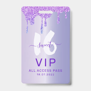 Sweet 16 Glitterende Paarse Druppels Verjaardagsui Badge