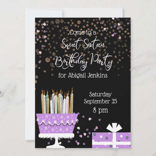 Sweet 16 Glitterkake en kaarsen (Voorkant)