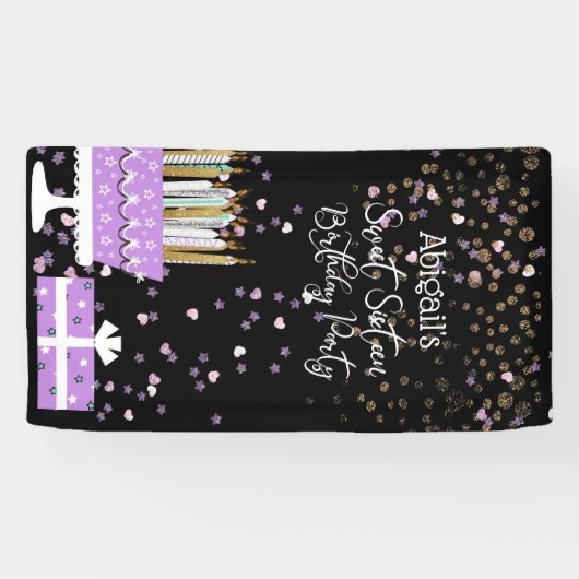 Sweet 16 Glitterkake en kaarsen Spandoek (Horizontaal)