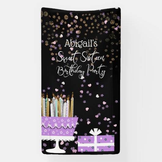 Sweet 16 Glitterkake en kaarsen Spandoek (Verticaal)