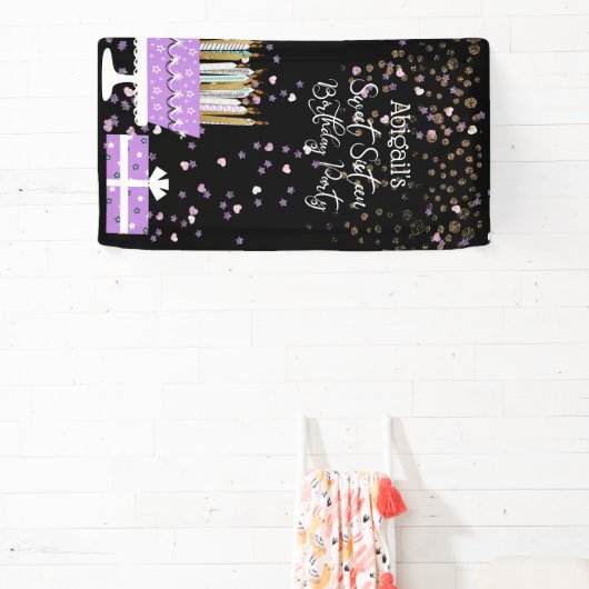 Sweet 16 Glitterkake en kaarsen Spandoek (Insitu)