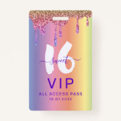 Sweet 16 Glittery Rainbow Verjaardag Uitnodiging Badge (Voorkant)