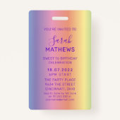 Sweet 16 Glittery Rainbow Verjaardag Uitnodiging Badge (Achterkant)