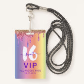 Sweet 16 Glittery Rainbow Verjaardag Uitnodiging Badge (Voorkant met draagriem)
