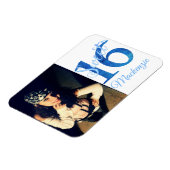 Sweet 16 | Glitzy Blue Glam Typografie en Foto Magneet (Linkerzijde)