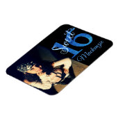 Sweet 16 | Glitzy Blue Glam Typografie en Foto Magneet (Linkerzijde)