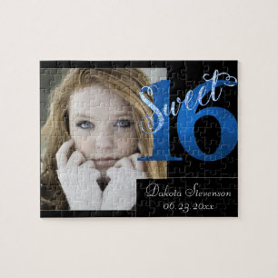 Sweet 16   Glitzy Blue Glam Typografie Script Legpuzzel