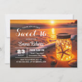 Sweet 16 Gloeiende Mason Jar Sunset Beach Verjaard Kaart (Voorkant)