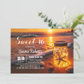Sweet 16 Gloeiende Mason Jar Sunset Beach Verjaard Kaart (Staand voorkant)