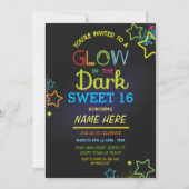 Sweet 16 Glow In The Dark Verjaardag Neon Party Kaart (Voorkant)