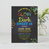 Sweet 16 Glow In The Dark Verjaardag Neon Party Kaart (Staand voorkant)