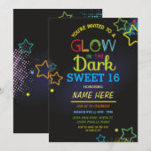 Sweet 16 Glow In The Dark Verjaardag Neon Party Kaart (Voorkant / Achterkant)