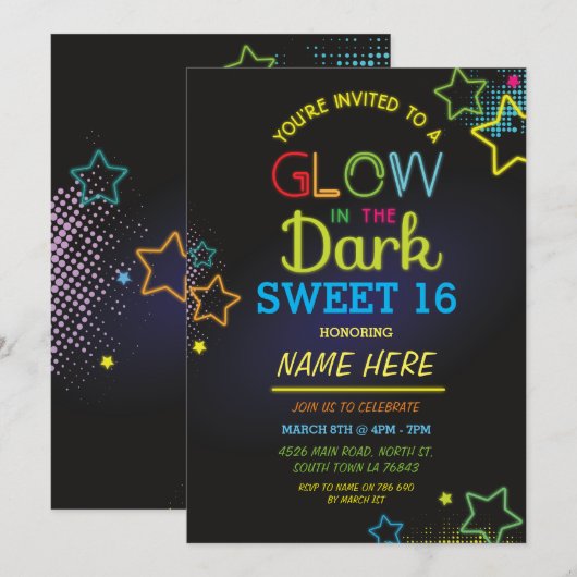 Sweet 16 Glow In The Dark Verjaardag Neon Party Kaart (Voorkant / Achterkant)
