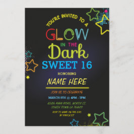 Sweet 16 Glow In The Dark Verjaardag Neon Party Kaart