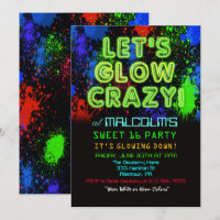 Sweet 16 Glow Party Birthday Invitation