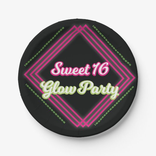 Sweet 16 Glow Party Borden Papieren Bordje (Voorkant)