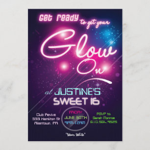 Sweet 16 Glow Party jaren tachtig 80 uitnodiging