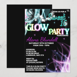 Sweet 16 Glow party uitnodigingen